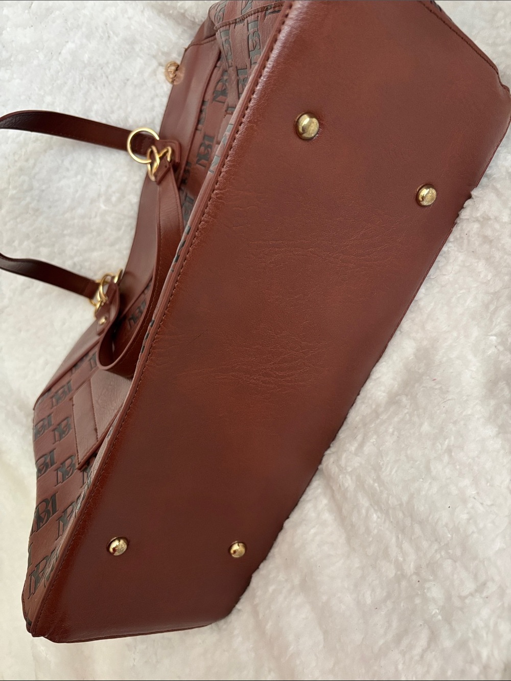 Badgley Mischka Chestnut Brown Logo Weekender/Travel Tote Bag with Gold Hardware - Picture 4 of 12